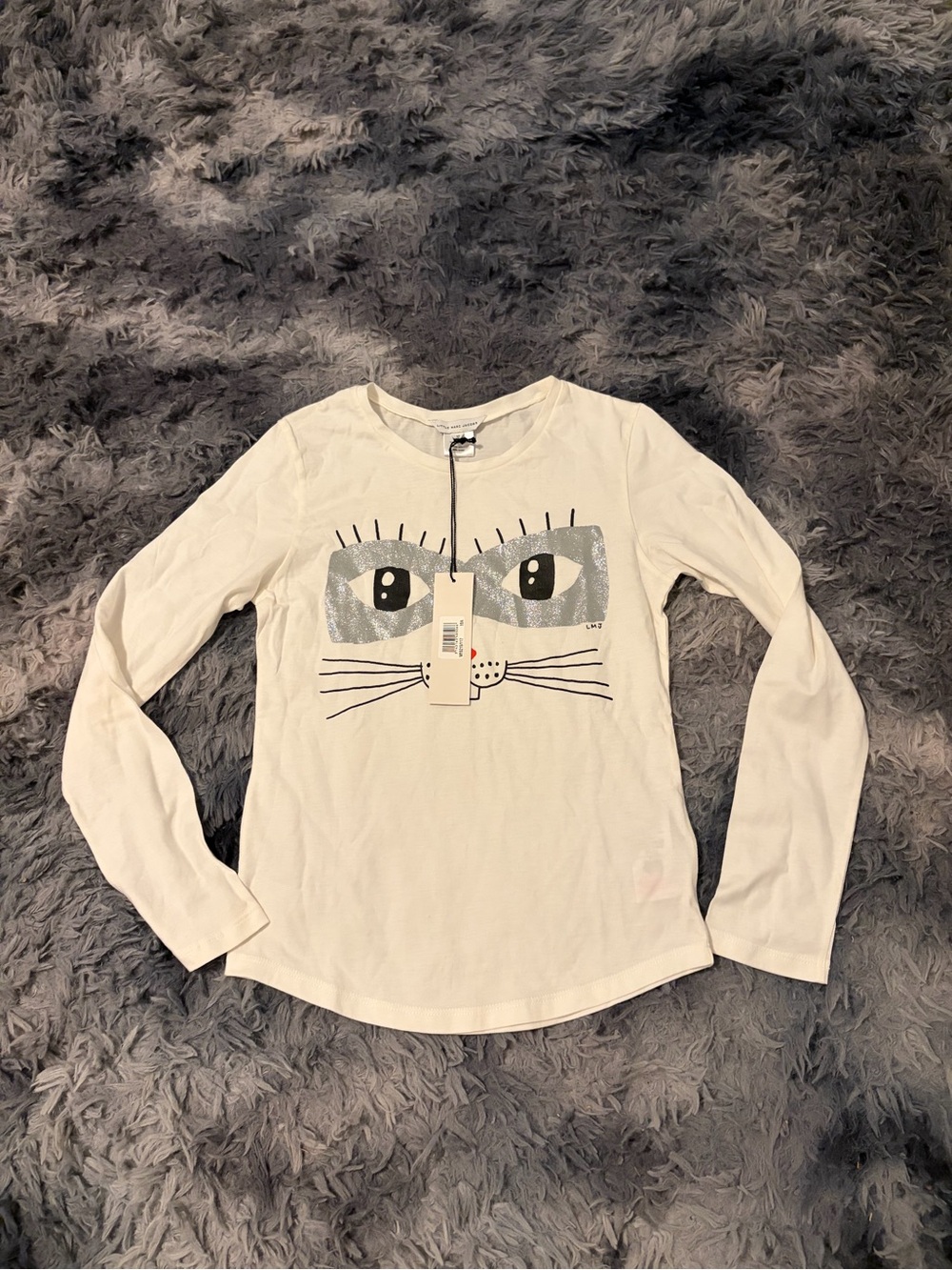 Little Marc Jacobs Girls Cat Face Silver Glitter Long Sleeve Tee NWT 10/12